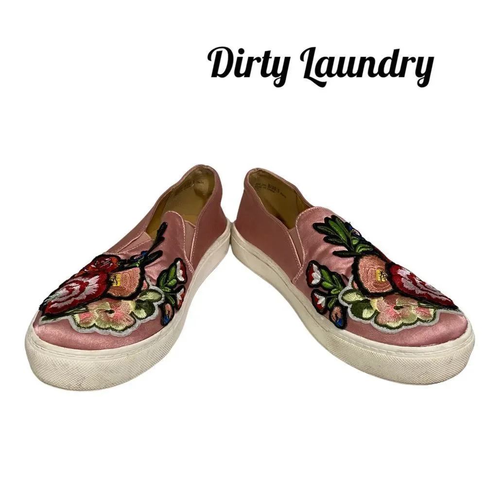 Dirty Laundry Women's Pink Embroidered Slip-On Sneakers Loafers 8